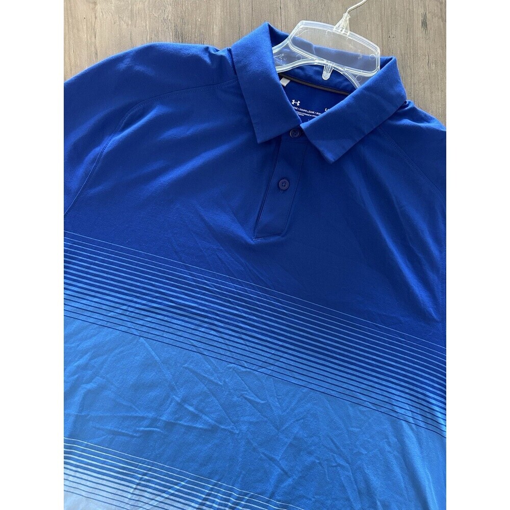 Under Armour Men's Heat Gear Loose Short Sleeve Polo Shirt Size L Blue Gradient